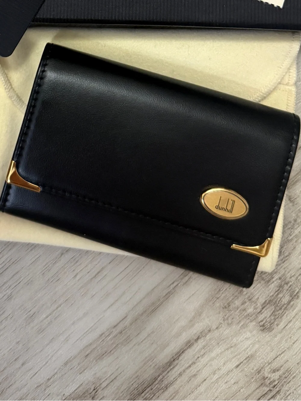 Vintage Alfred Dunhill London Black Leather 6-Key Case Gold Hardware - full set